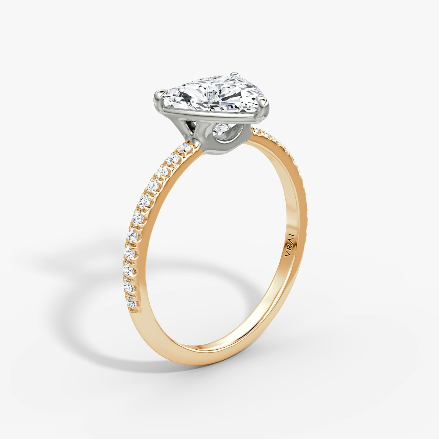 The Signature | Trillion | 14k | Rose Gold and Platinum | bandAccent: Pavé | bandWidth: standard | hiddenHalo: no | diamondOrientation: vertical | caratWeight: other