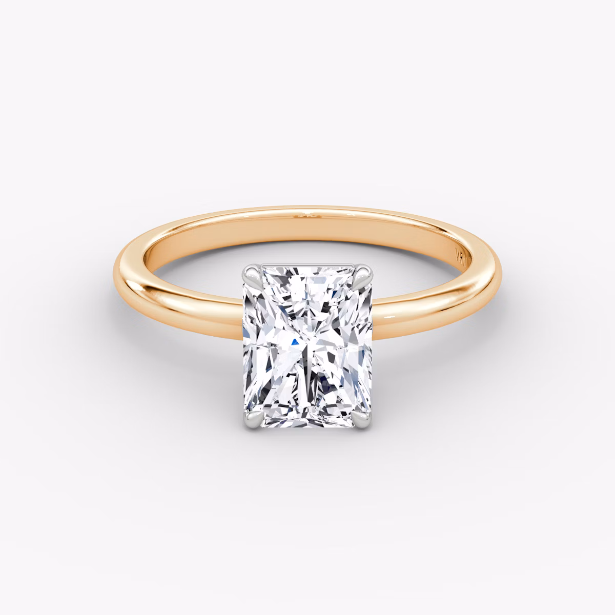 The Signature | Radiant | 14k | Rose Gold and Platinum | bandAccent: Plain | bandWidth: standard | hiddenHalo: no | diamondOrientation: vertical | caratWeight: other