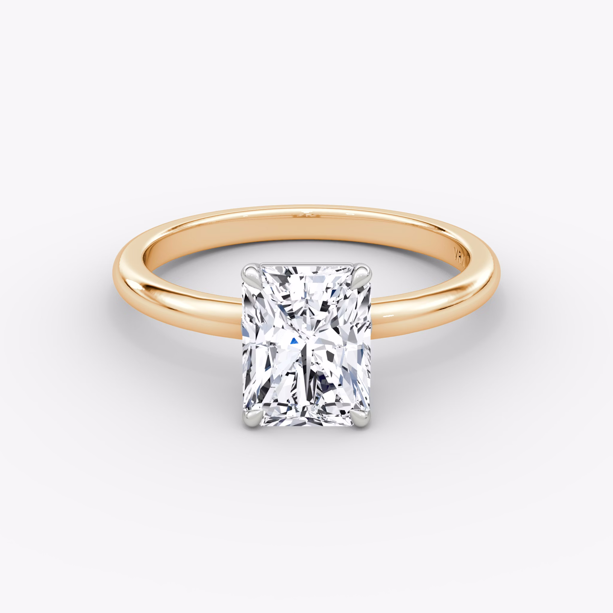 The Signature | Radiant | 14k | Rose Gold and Platinum | bandAccent: Plain | bandWidth: standard | hiddenHalo: no | diamondOrientation: vertical | caratWeight: other