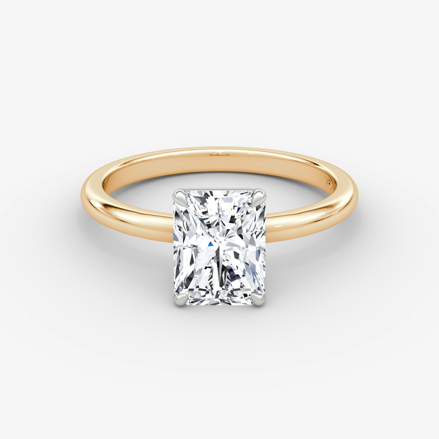Signature | radiant | 14k | rose-gold-and-platinum | bandAccent: plain | bandWidth: standard | hiddenHalo: no | diamondOrientation: vertical | caratWeight: other