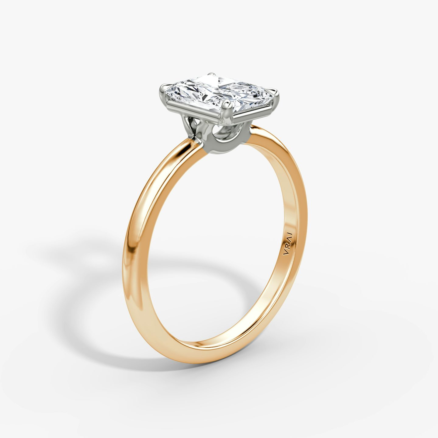 Signature | radiant | 14k | rose-gold-and-platinum | bandAccent: plain | bandWidth: standard | hiddenHalo: no | diamondOrientation: vertical | caratWeight: other