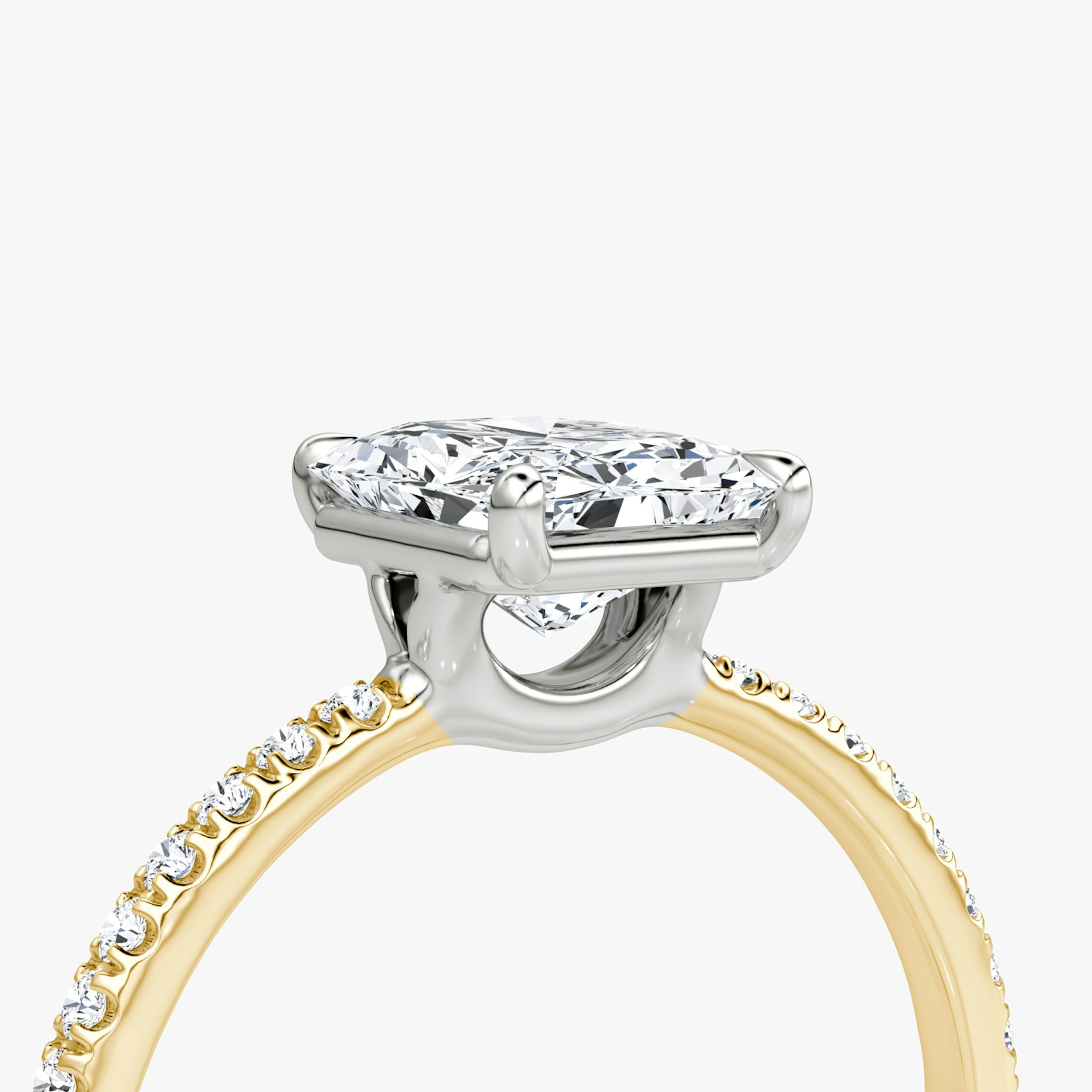The Signature | Radiant | 18k | Yellow Gold and Platinum | bandAccent: Pavé | bandWidth: standard | hiddenHalo: no | diamondOrientation: vertical | caratWeight: other