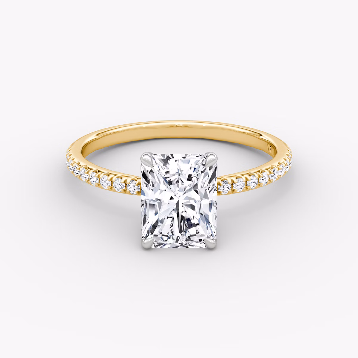 The Signature | Radiant | 18k | Yellow Gold and Platinum | bandAccent: Pavé | bandWidth: standard | hiddenHalo: no | diamondOrientation: vertical | caratWeight: other