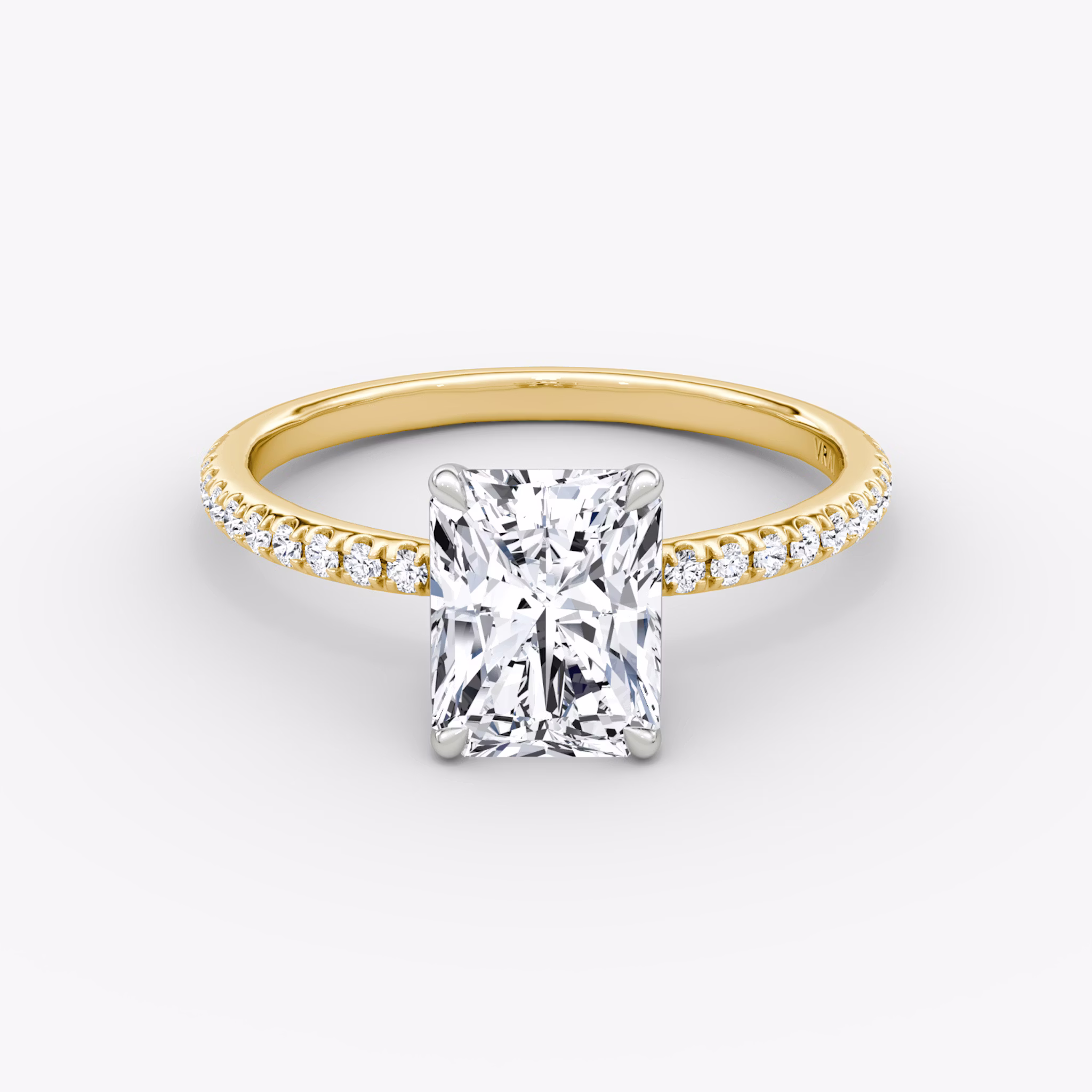 The Signature | Radiant | 18k | Yellow Gold and Platinum | bandAccent: Pavé | bandWidth: standard | hiddenHalo: no | diamondOrientation: vertical | caratWeight: other