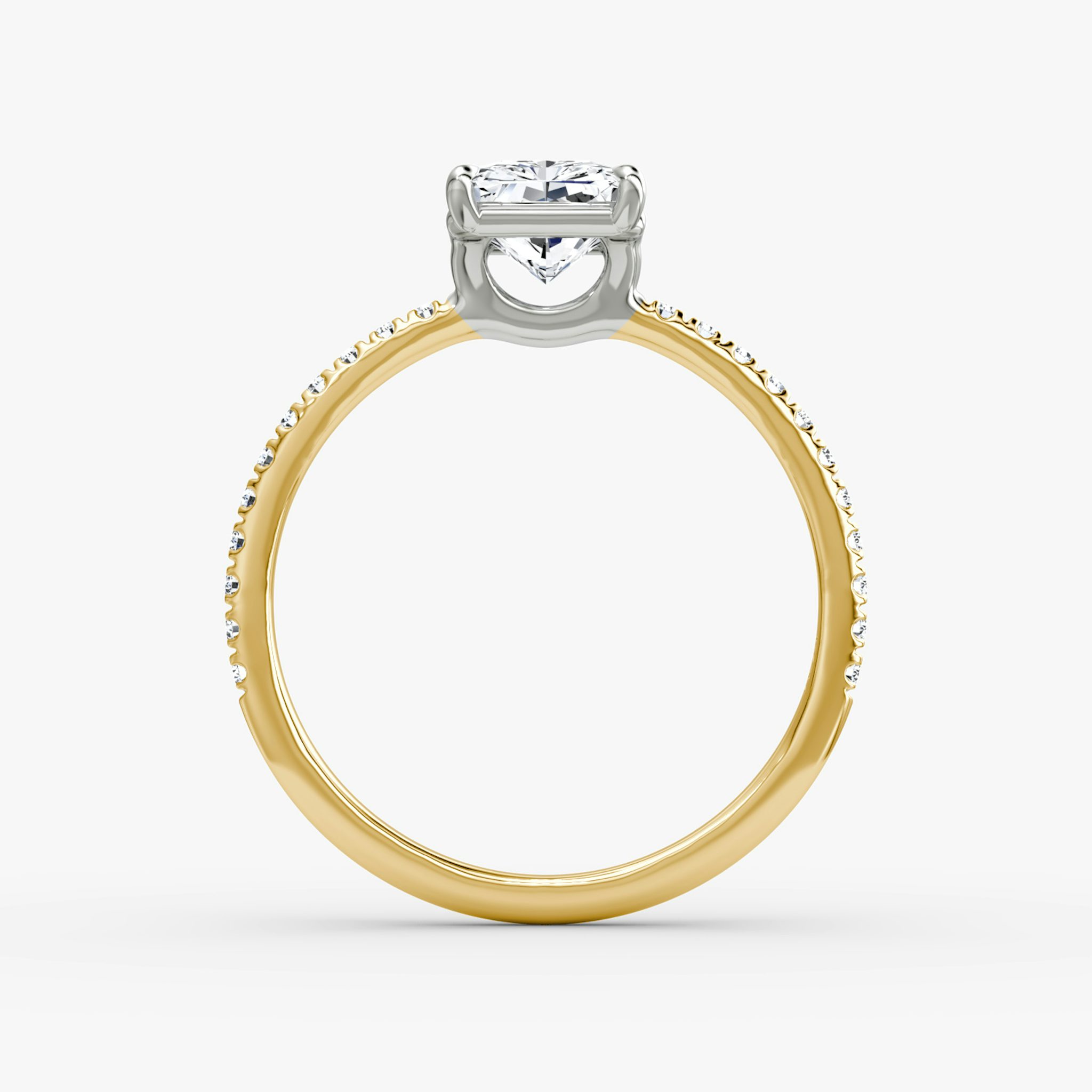 The Signature | Radiant | 18k | Yellow Gold and Platinum | bandAccent: Pavé | bandWidth: standard | hiddenHalo: no | diamondOrientation: vertical | caratWeight: other