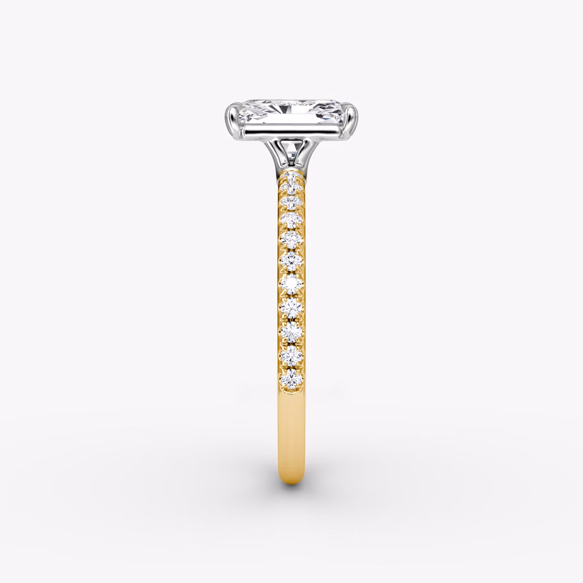 The Signature | Radiant | 18k | Yellow Gold and Platinum | bandAccent: Pavé | bandWidth: standard | hiddenHalo: no | diamondOrientation: vertical | caratWeight: other