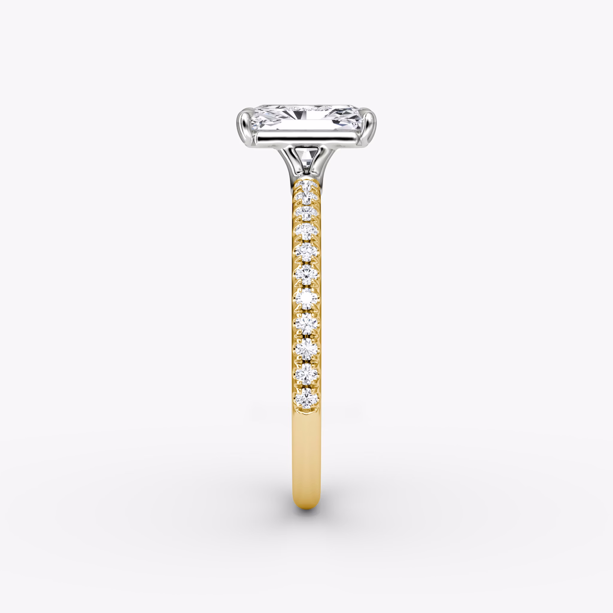 The Signature | Radiant | 18k | Yellow Gold and Platinum | bandAccent: Pavé | bandWidth: standard | hiddenHalo: no | diamondOrientation: vertical | caratWeight: other