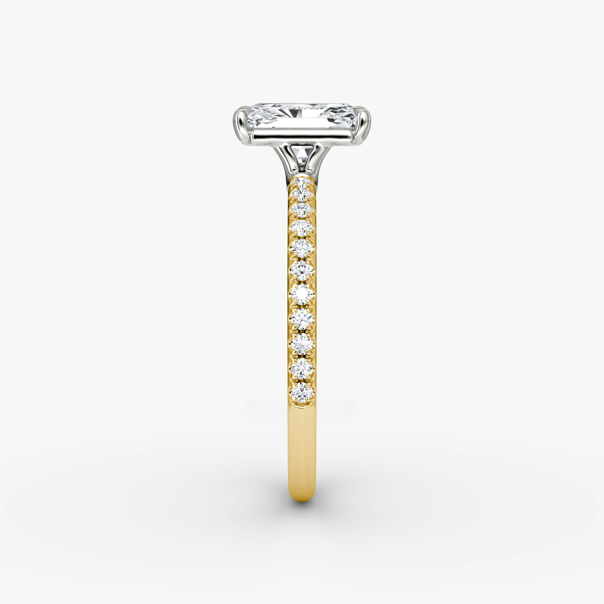 The Signature | Radiant | 18k | Yellow Gold and Platinum | bandAccent: Pavé | bandWidth: standard | hiddenHalo: no | diamondOrientation: vertical | caratWeight: other