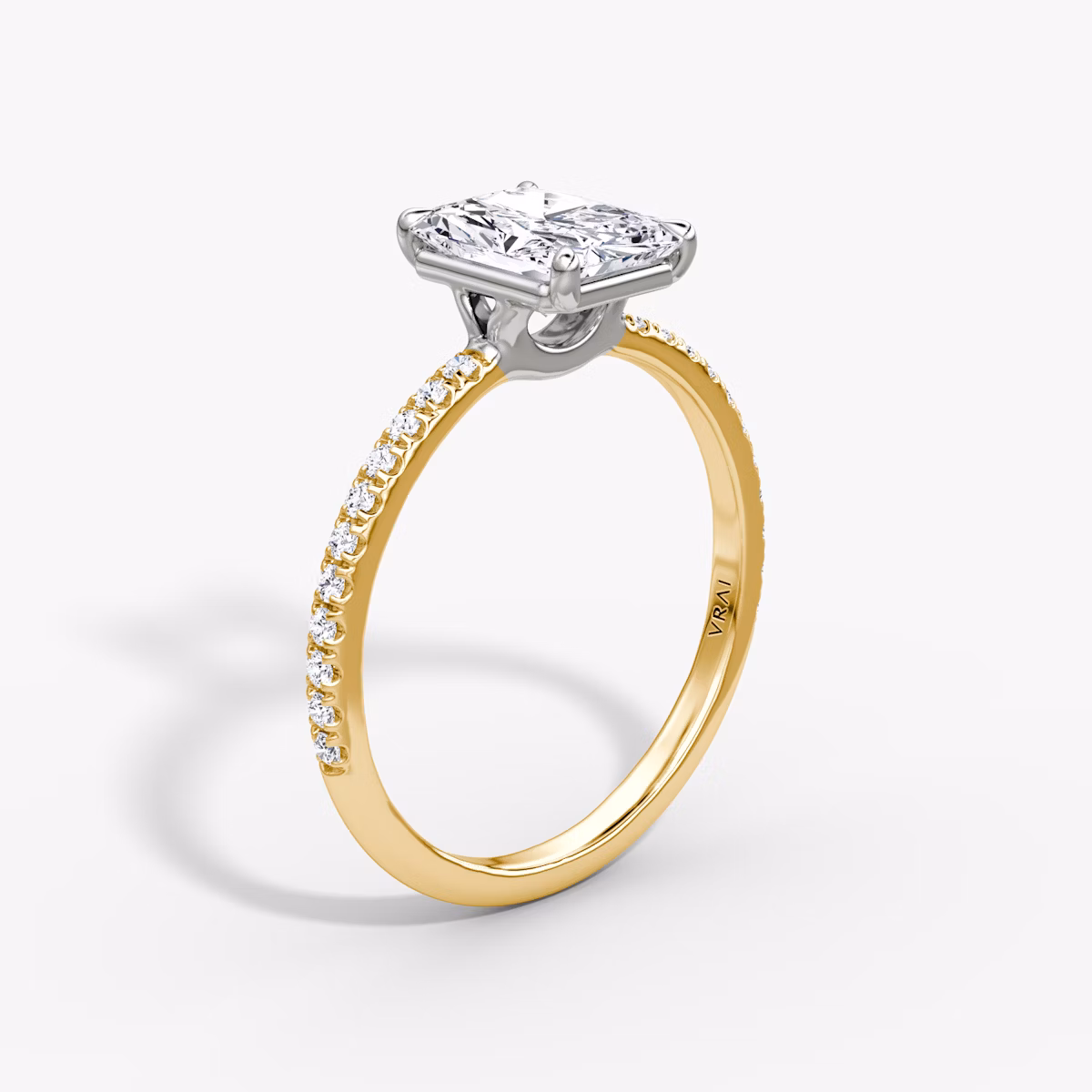 The Signature | Radiant | 18k | Yellow Gold and Platinum | bandAccent: Pavé | bandWidth: standard | hiddenHalo: no | diamondOrientation: vertical | caratWeight: other