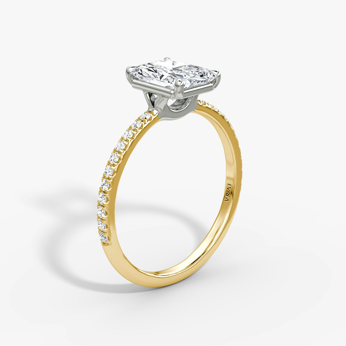The Signature | Radiant | 18k | Yellow Gold and Platinum | bandAccent: Pavé | bandWidth: standard | hiddenHalo: no | diamondOrientation: vertical | caratWeight: other