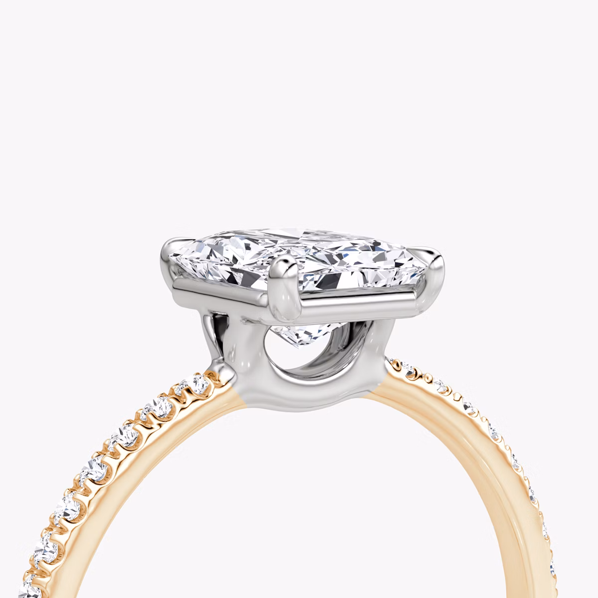 The Signature | Radiant | 14k | Rose Gold and Platinum | bandAccent: Pavé | bandWidth: standard | hiddenHalo: no | diamondOrientation: vertical | caratWeight: other
