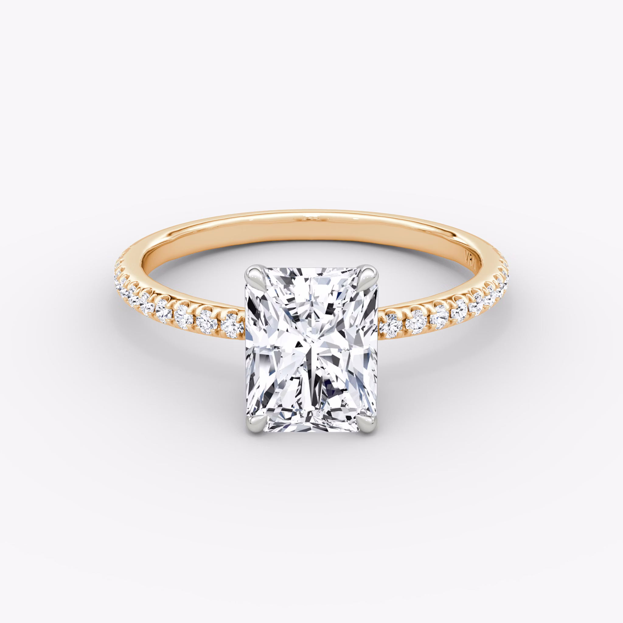 The Signature | Radiant | 14k | Rose Gold and Platinum | bandAccent: Pavé | bandWidth: standard | hiddenHalo: no | diamondOrientation: vertical | caratWeight: other