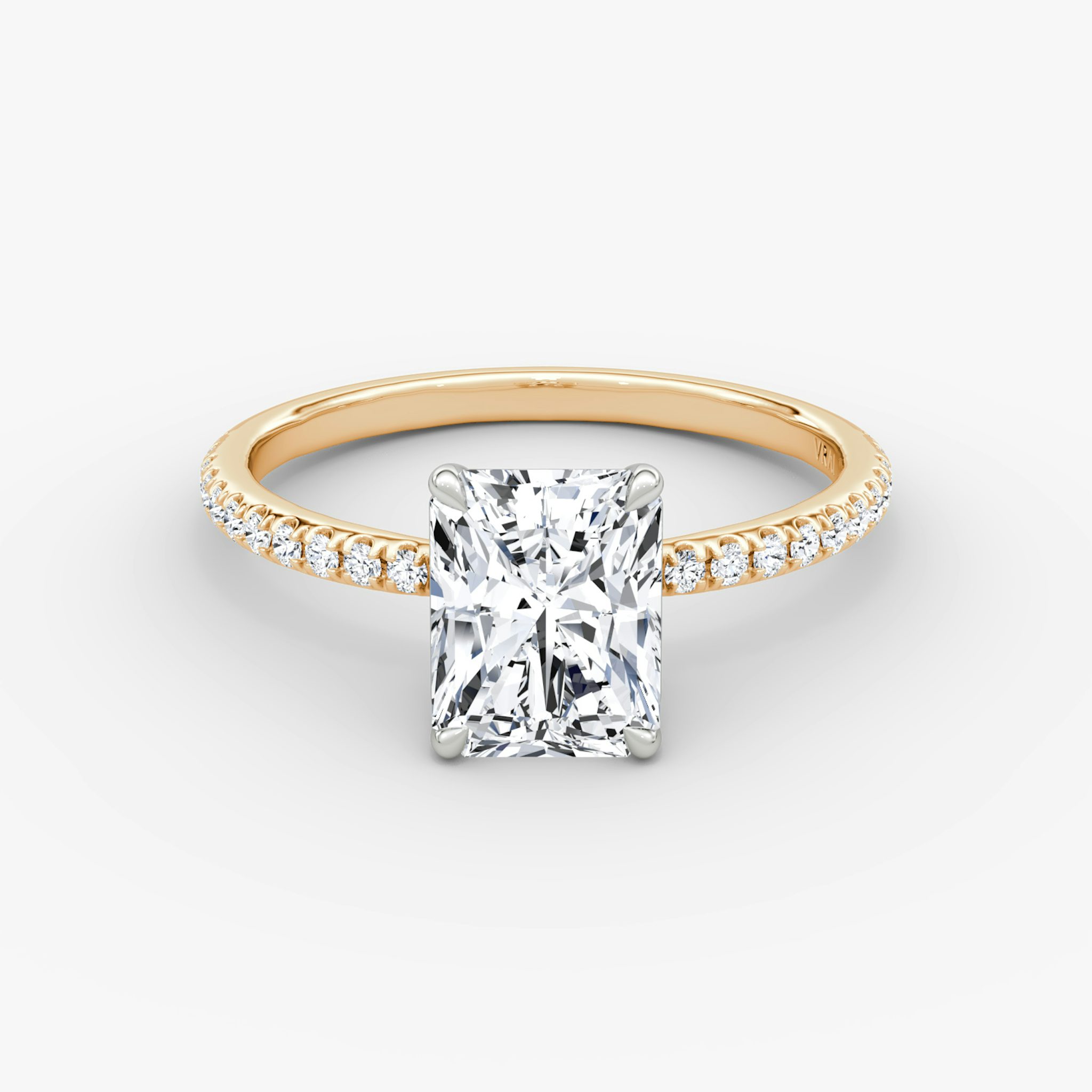 The Signature | Radiant | 14k | Rose Gold and Platinum | bandAccent: Pavé | bandWidth: standard | hiddenHalo: no | diamondOrientation: vertical | caratWeight: other