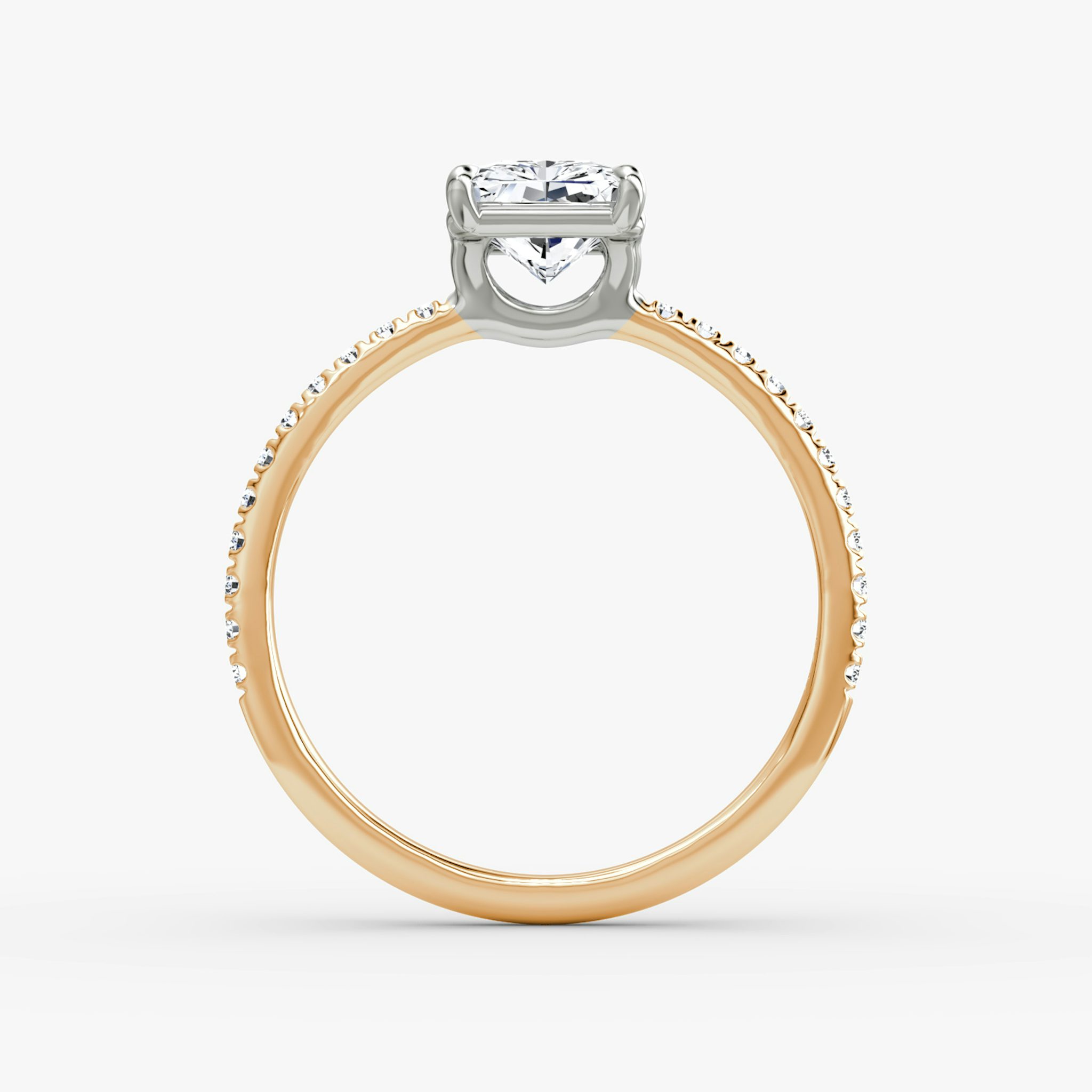 The Signature | Radiant | 14k | Rose Gold and Platinum | bandAccent: Pavé | bandWidth: standard | hiddenHalo: no | diamondOrientation: vertical | caratWeight: other