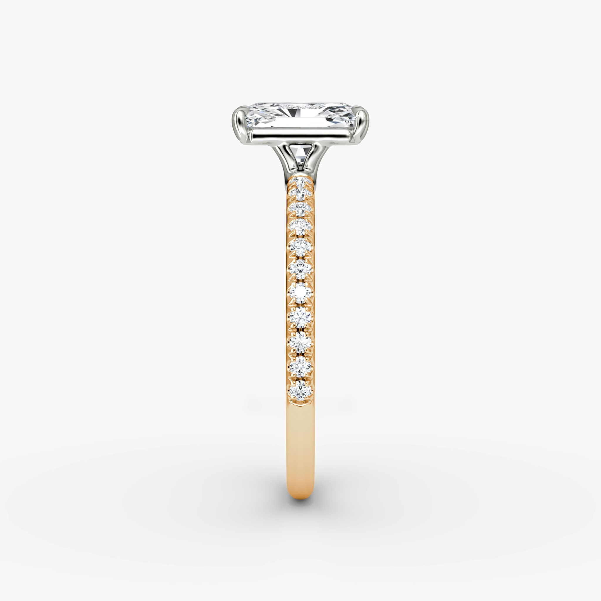 The Signature | Radiant | 14k | Rose Gold and Platinum | bandAccent: Pavé | bandWidth: standard | hiddenHalo: no | diamondOrientation: vertical | caratWeight: other