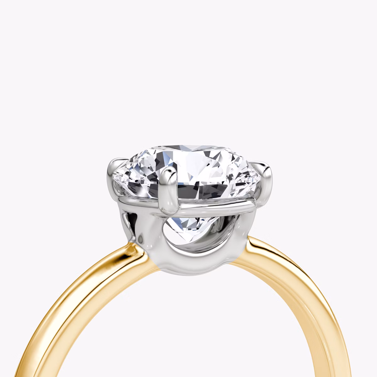 The Signature | Round Brilliant | 18k | Yellow Gold and Platinum | bandAccent: Plain | bandWidth: standard | caratWeight: other | hiddenHalo: no | diamondOrientation: vertical
