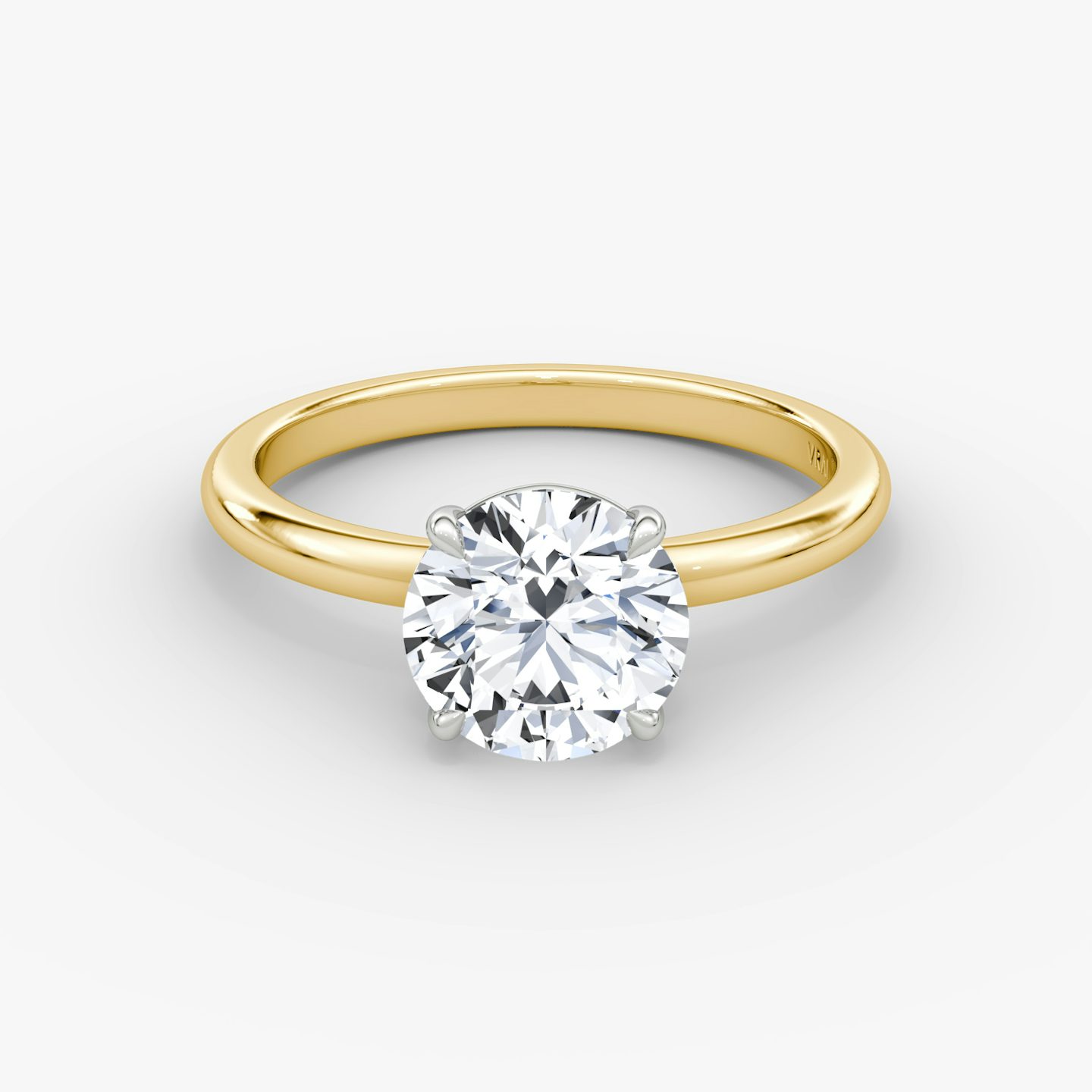 The Signature | Round Brilliant | 18k | Yellow Gold and Platinum | bandAccent: Plain | bandWidth: standard | caratWeight: 2.0ct | hiddenHalo: no | diamondOrientation: horizontal