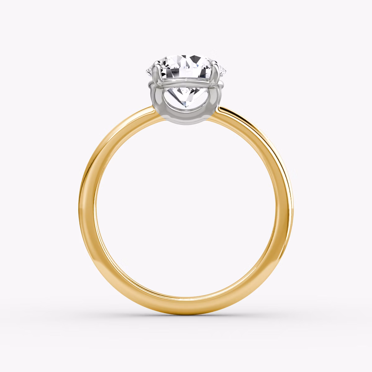 The Signature | Round Brilliant | 18k | Yellow Gold and Platinum | bandAccent: Plain | bandWidth: standard | caratWeight: other | hiddenHalo: no | diamondOrientation: vertical