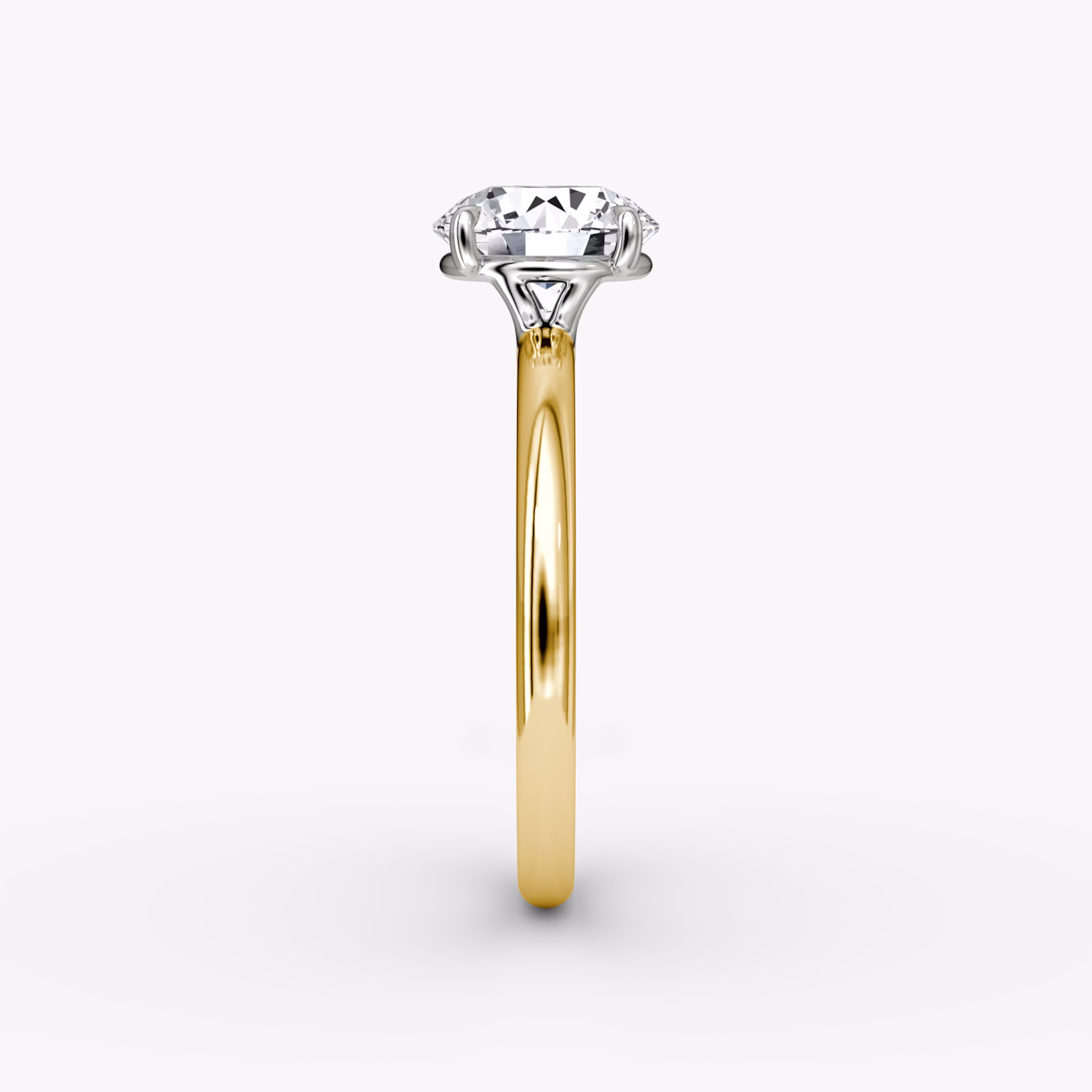 The Signature | Round Brilliant | 18k | Yellow Gold and Platinum | bandAccent: Plain | bandWidth: standard | caratWeight: other | hiddenHalo: no | diamondOrientation: vertical