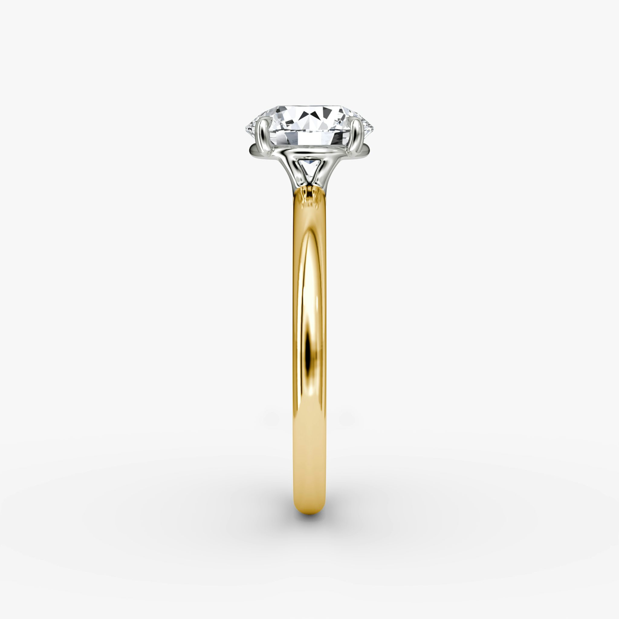The Signature | Round Brilliant | 18k | Yellow Gold and Platinum | bandAccent: Plain | bandWidth: standard | caratWeight: other | hiddenHalo: no | diamondOrientation: vertical