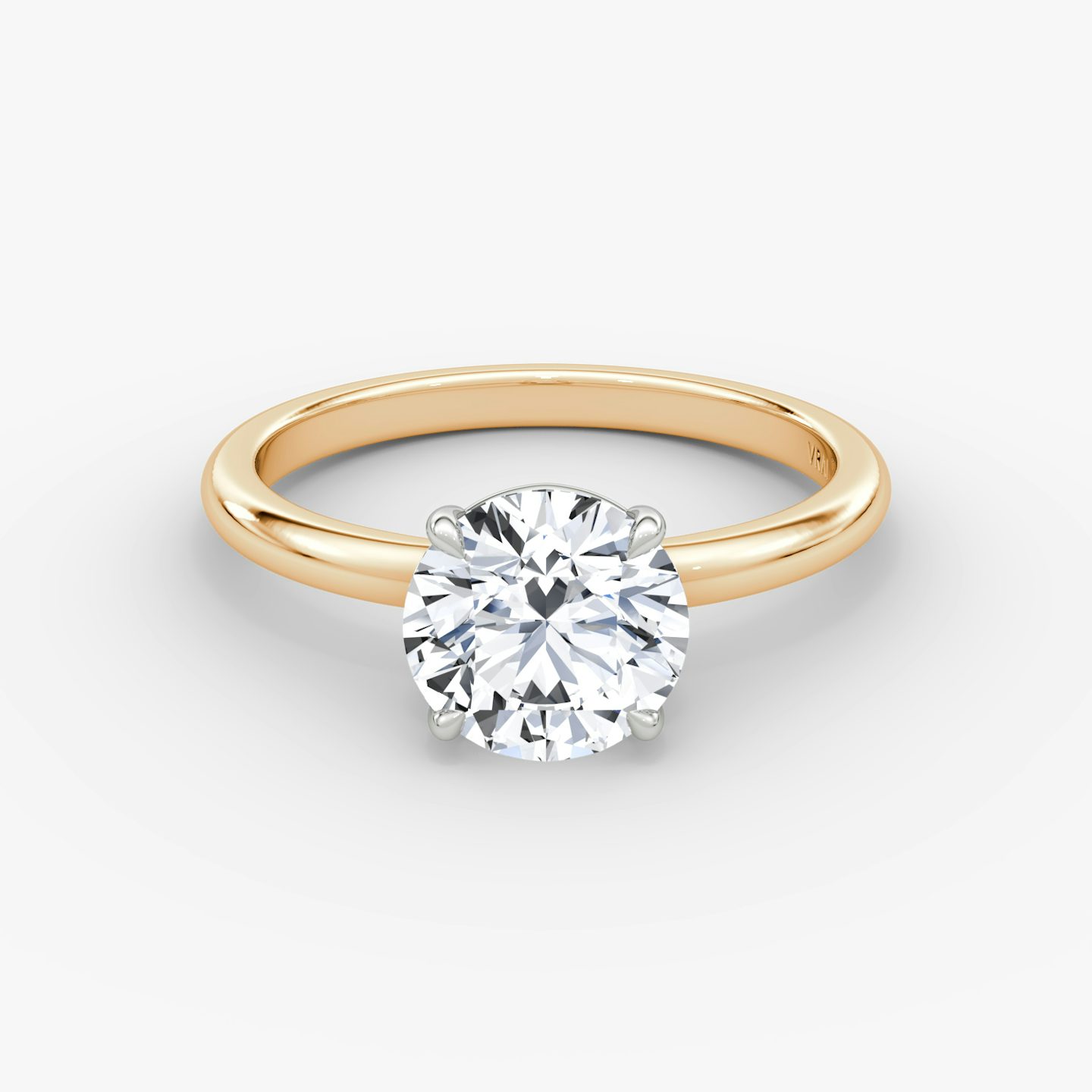 The Signature | Round Brilliant | 14k | Rose Gold and Platinum | bandAccent: Plain | bandWidth: standard | caratWeight: other | hiddenHalo: no | diamondOrientation: horizontal
