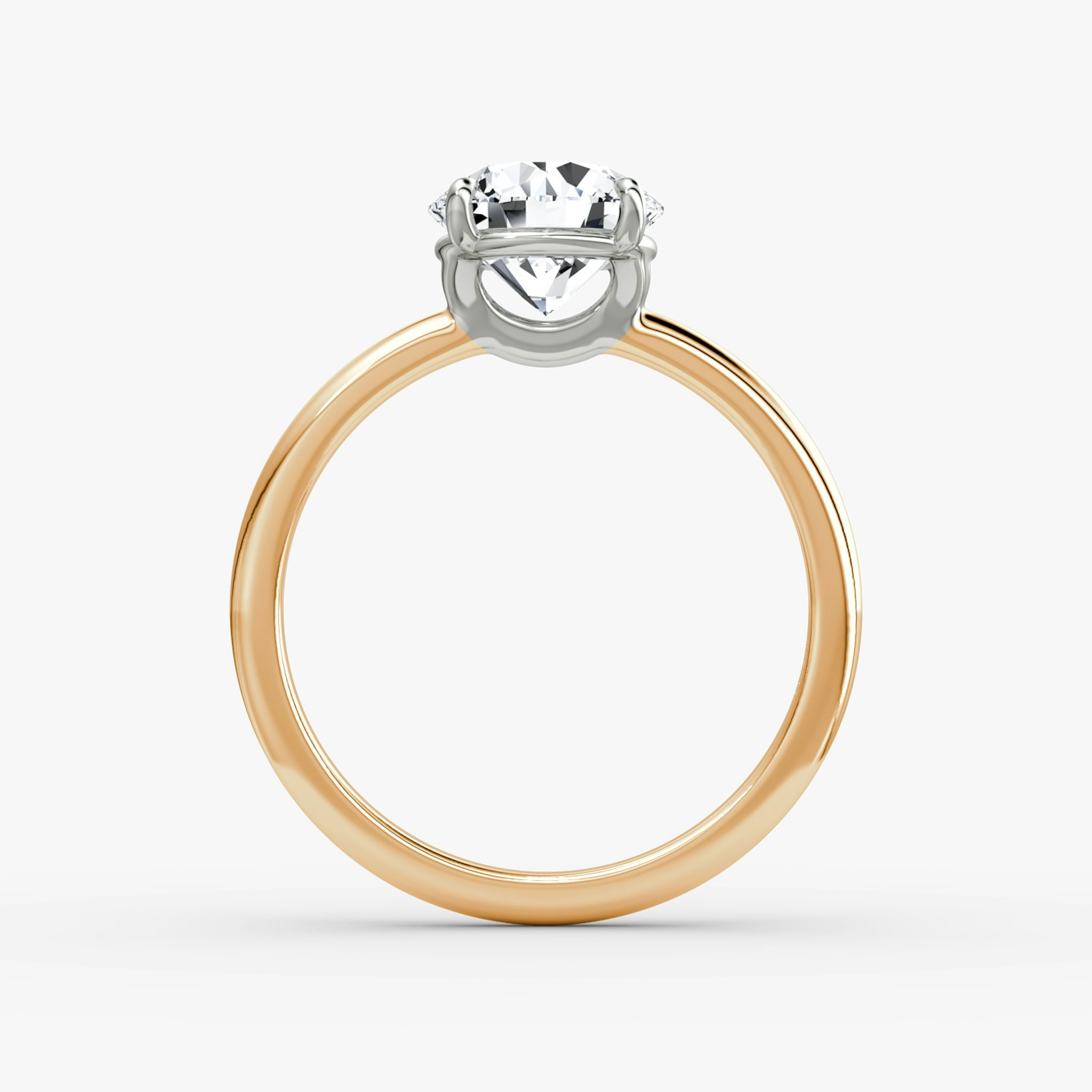 The Signature | Round Brilliant | 14k | Rose Gold and Platinum | bandAccent: Plain | bandWidth: standard | caratWeight: 1.0ct | hiddenHalo: no | diamondOrientation: vertical