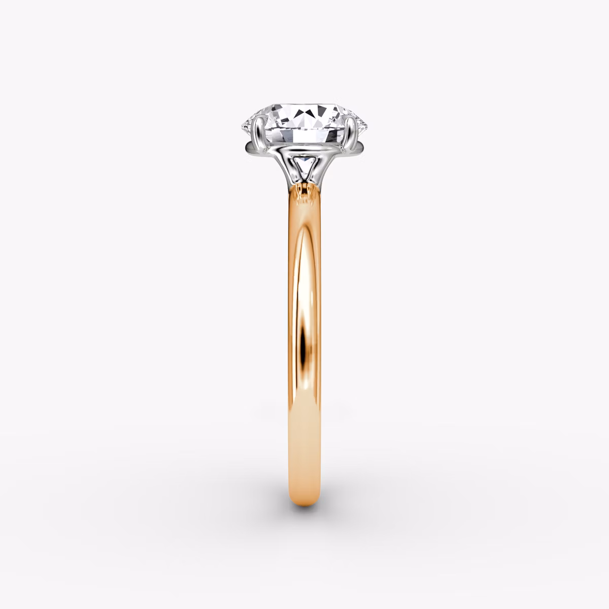 The Signature | Round Brilliant | 14k | Rose Gold and Platinum | bandAccent: Plain | bandWidth: standard | caratWeight: 1.5ct | hiddenHalo: no | diamondOrientation: vertical