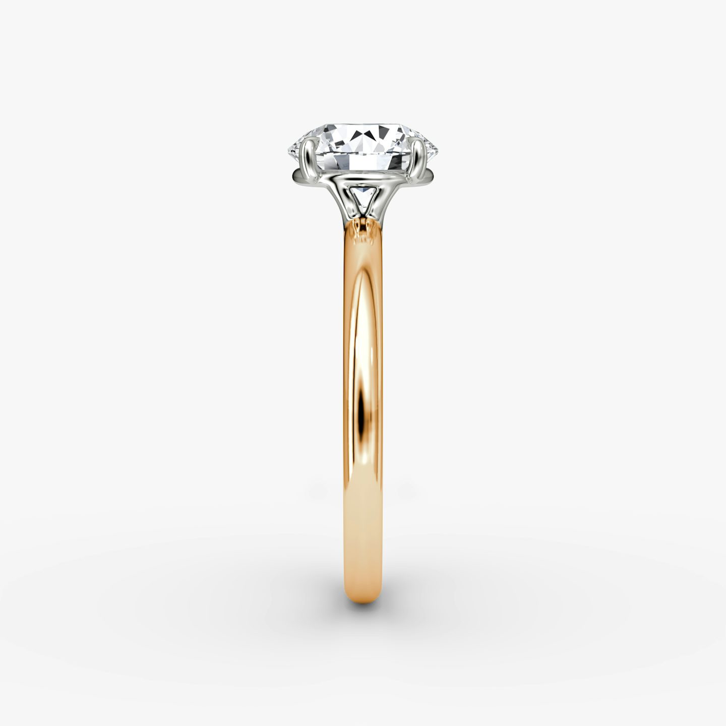 The Signature | Round Brilliant | 14k | Rose Gold and Platinum | bandAccent: Plain | bandWidth: standard | caratWeight: other | hiddenHalo: no | diamondOrientation: horizontal
