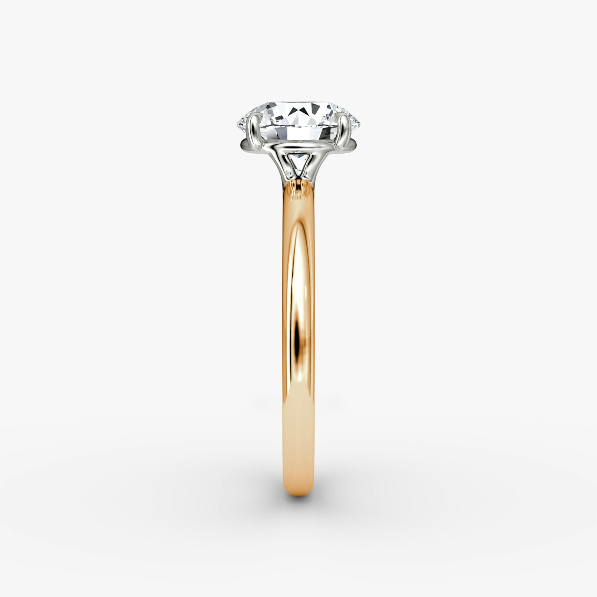 The Signature | Round Brilliant | 14k | Rose Gold and Platinum | bandAccent: Plain | bandWidth: standard | caratWeight: 1.0ct | hiddenHalo: no | diamondOrientation: vertical