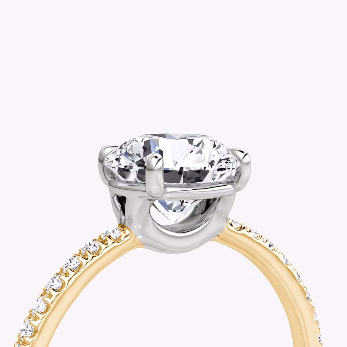The Signature | Round Brilliant | 18k | Yellow Gold and Platinum | bandAccent: Pavé | bandWidth: standard | caratWeight: 1.0ct | hiddenHalo: no | diamondOrientation: vertical