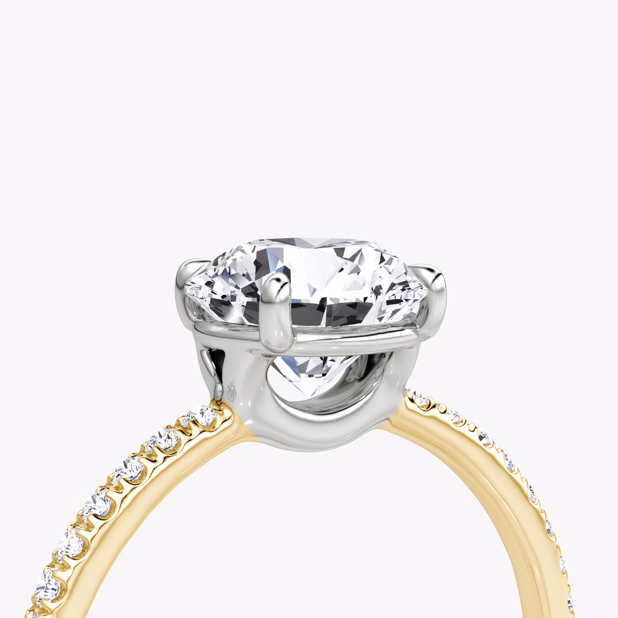 The Signature | Round Brilliant | 18k | Yellow Gold and Platinum | bandAccent: Pavé | bandWidth: standard | caratWeight: other | hiddenHalo: no | diamondOrientation: vertical
