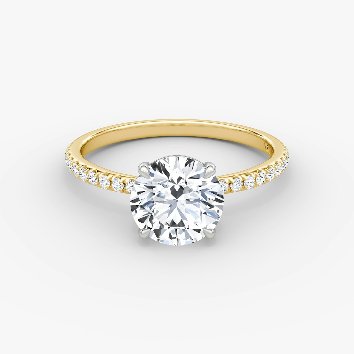 Signature | Rund | 18k | Gelbgold und Platin | bandAccent: Mit Pavé-Besatz | bandWidth: standard | caratWeight: 1.0ct | hiddenHalo: no | diamondOrientation: vertical