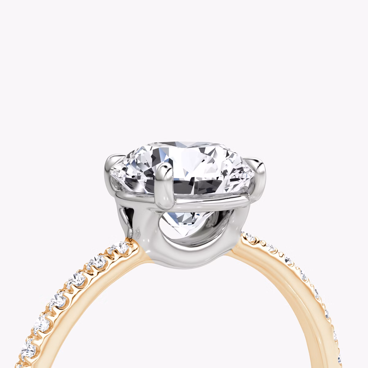 The Signature | Round Brilliant | 14k | Rose Gold and Platinum | bandAccent: Pavé | bandWidth: standard | caratWeight: other | hiddenHalo: no | diamondOrientation: vertical