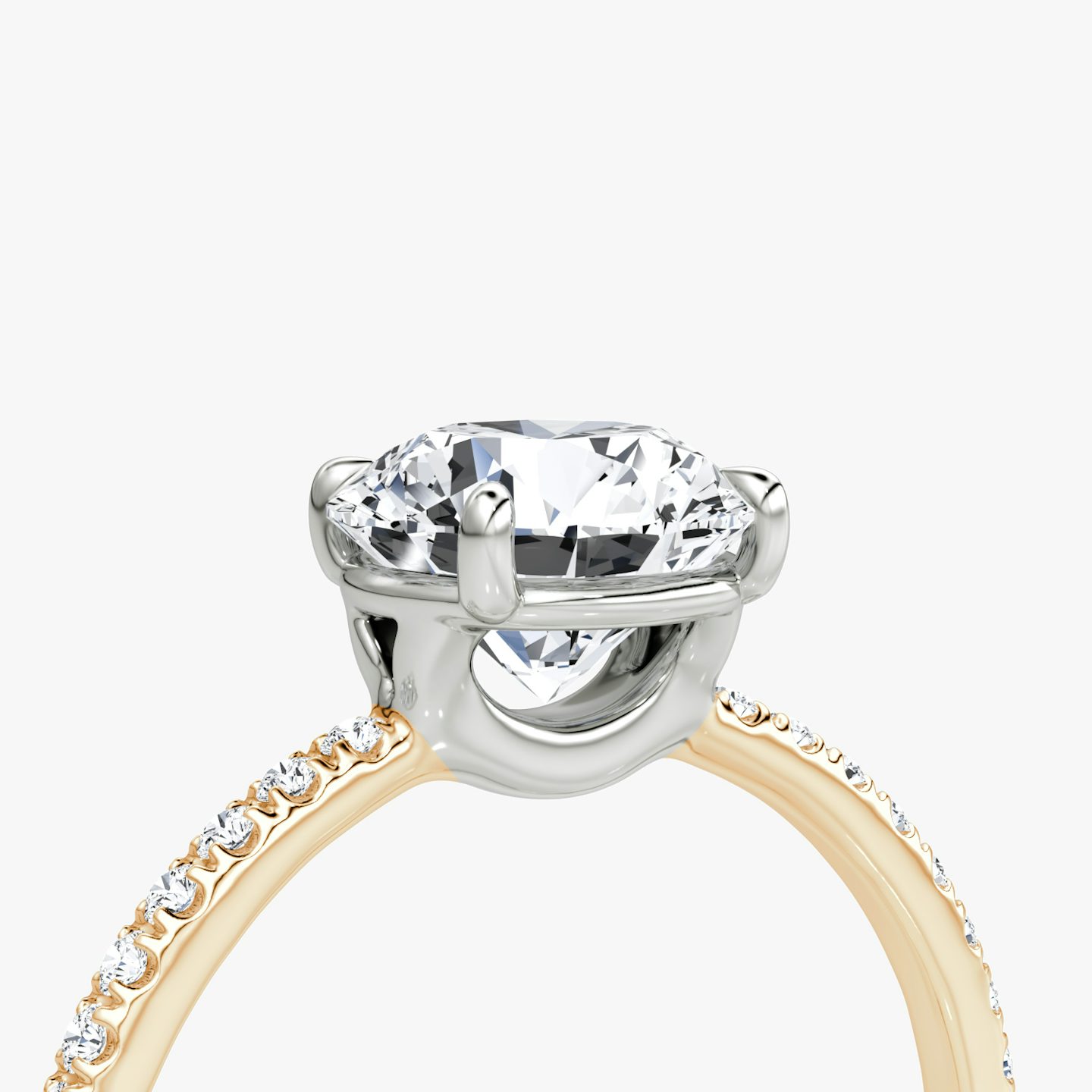 The Signature | Round Brilliant | 14k | Rose Gold and Platinum | bandAccent: Pavé | bandWidth: standard | caratWeight: other | hiddenHalo: no | diamondOrientation: vertical