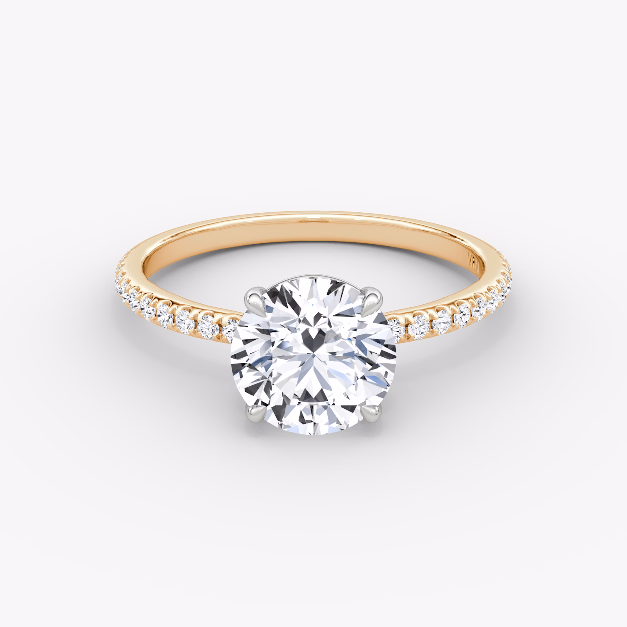 The Signature | Round Brilliant | 14k | Rose Gold and Platinum | bandAccent: Pavé | bandWidth: standard | caratWeight: 1.0ct | hiddenHalo: no | diamondOrientation: horizontal