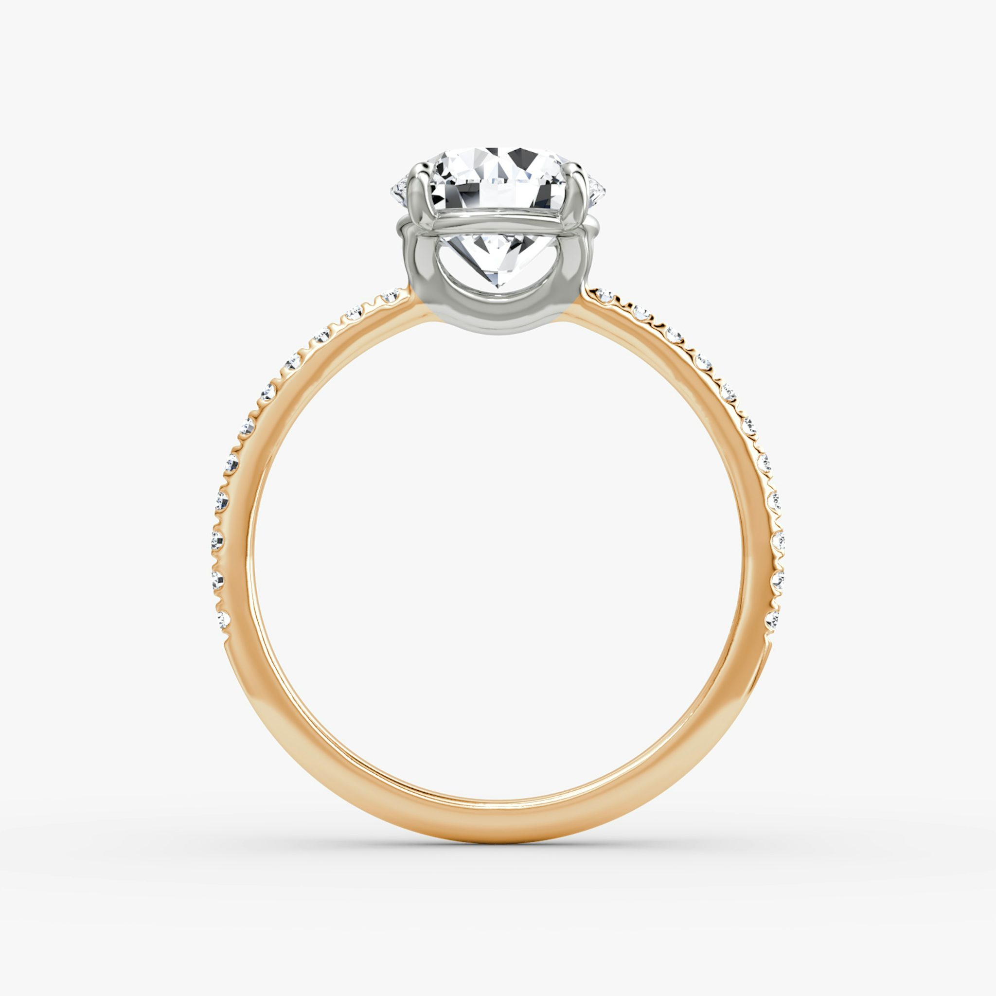 The Signature | Round Brilliant | 14k | Rose Gold and Platinum | bandAccent: Pavé | bandWidth: standard | caratWeight: 1.0ct | hiddenHalo: no | diamondOrientation: horizontal