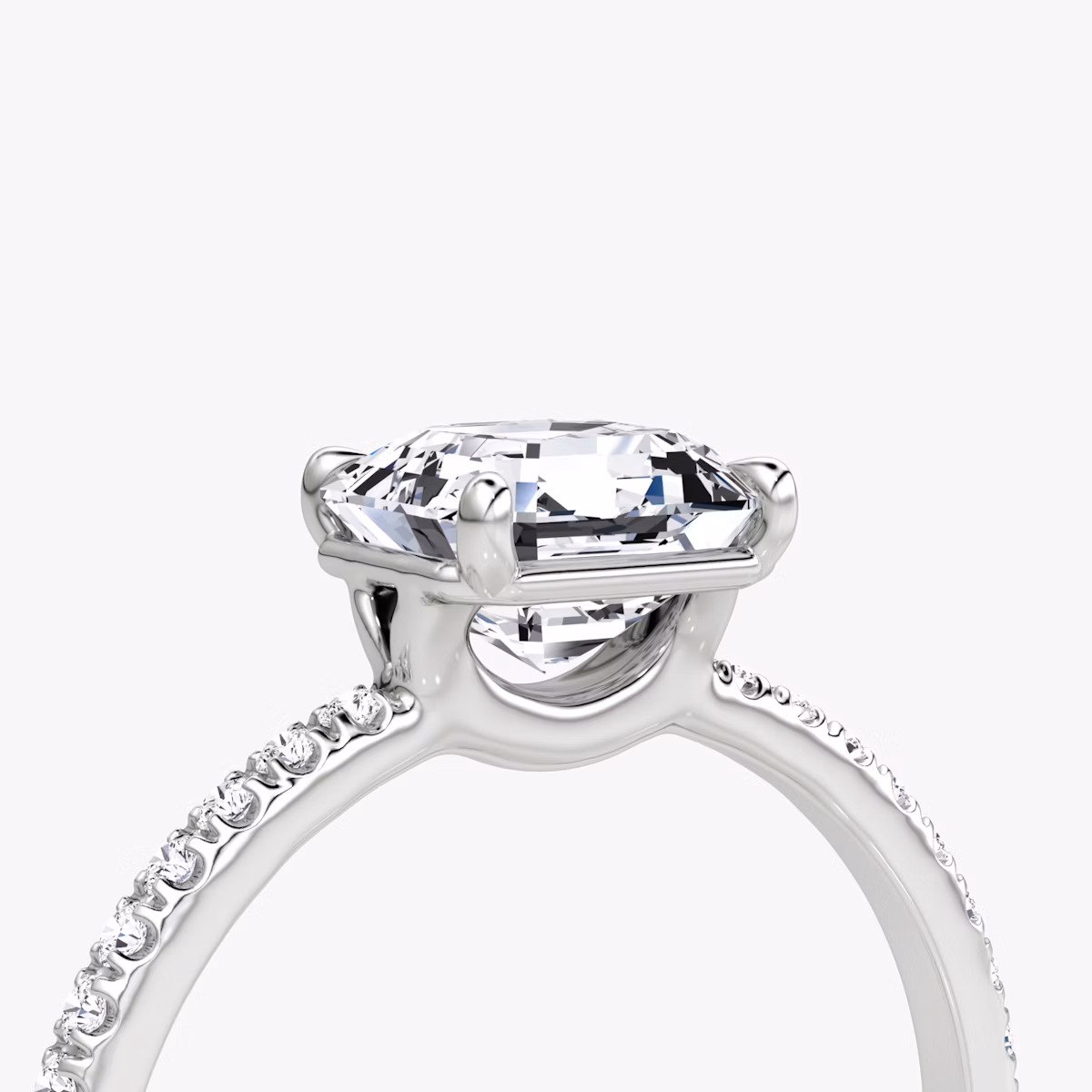 The Signature | Asscher | 18k | White Gold | bandAccent: Pavé | bandWidth: standard | hiddenHalo: no | diamondOrientation: vertical | caratWeight: other