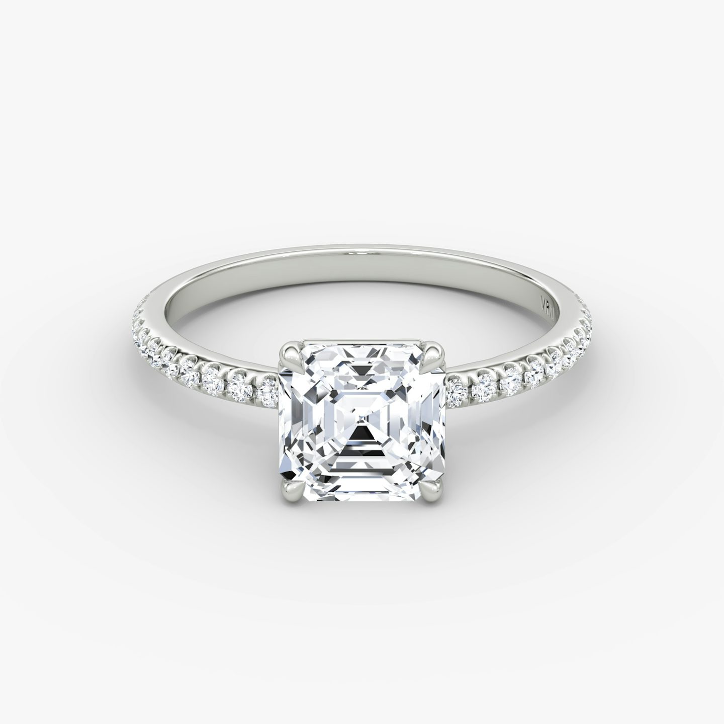The Signature | Asscher | Platinum | bandAccent: Pavé | bandWidth: standard | hiddenHalo: no | diamondOrientation: vertical | caratWeight: other