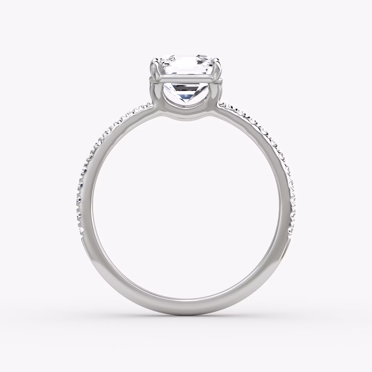 The Signature | Asscher | 18k | White Gold | bandAccent: Pavé | bandWidth: standard | hiddenHalo: no | diamondOrientation: vertical | caratWeight: other