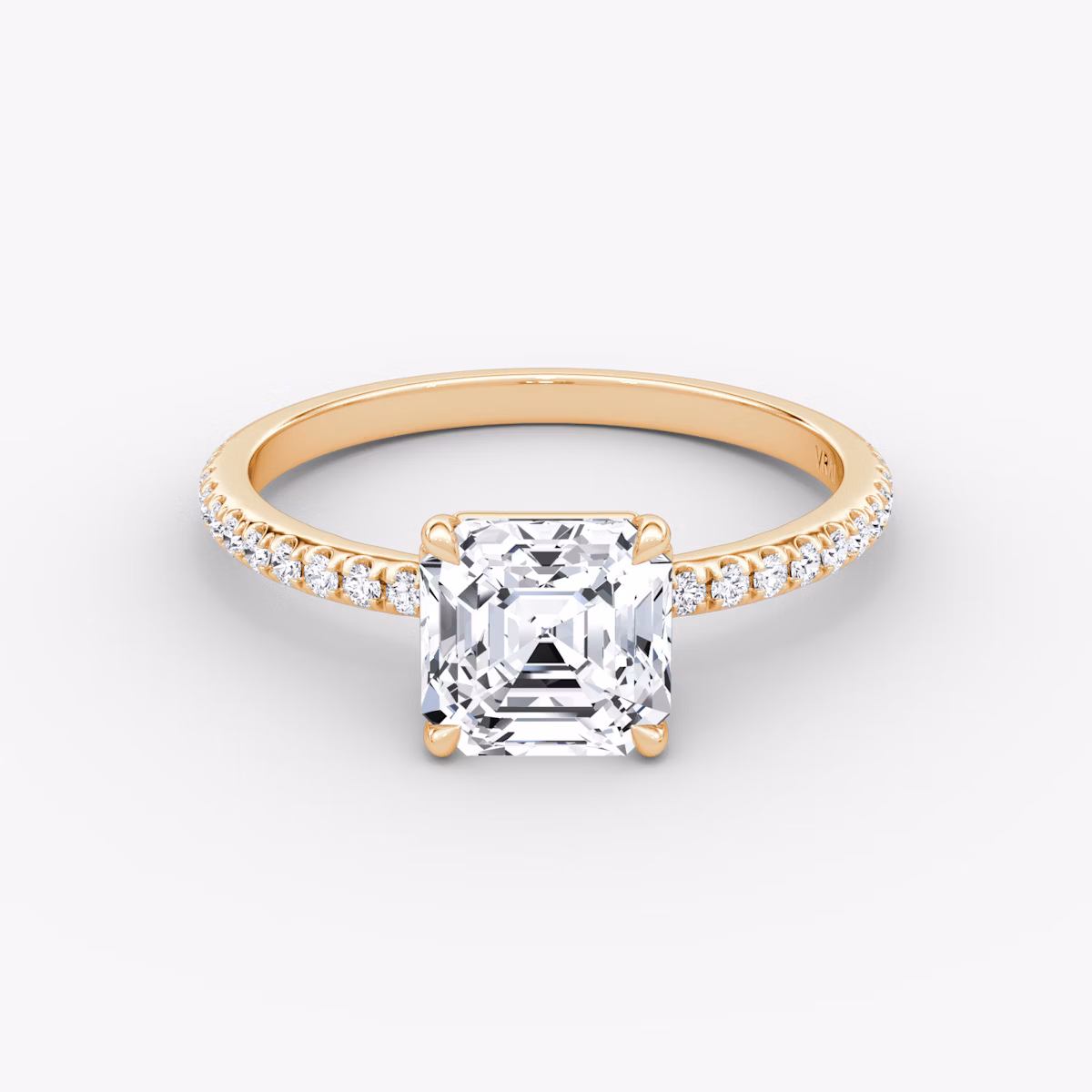 The Signature | Asscher | 14k | Rose Gold | bandAccent: Pavé | bandWidth: standard | hiddenHalo: no | diamondOrientation: vertical | caratWeight: other
