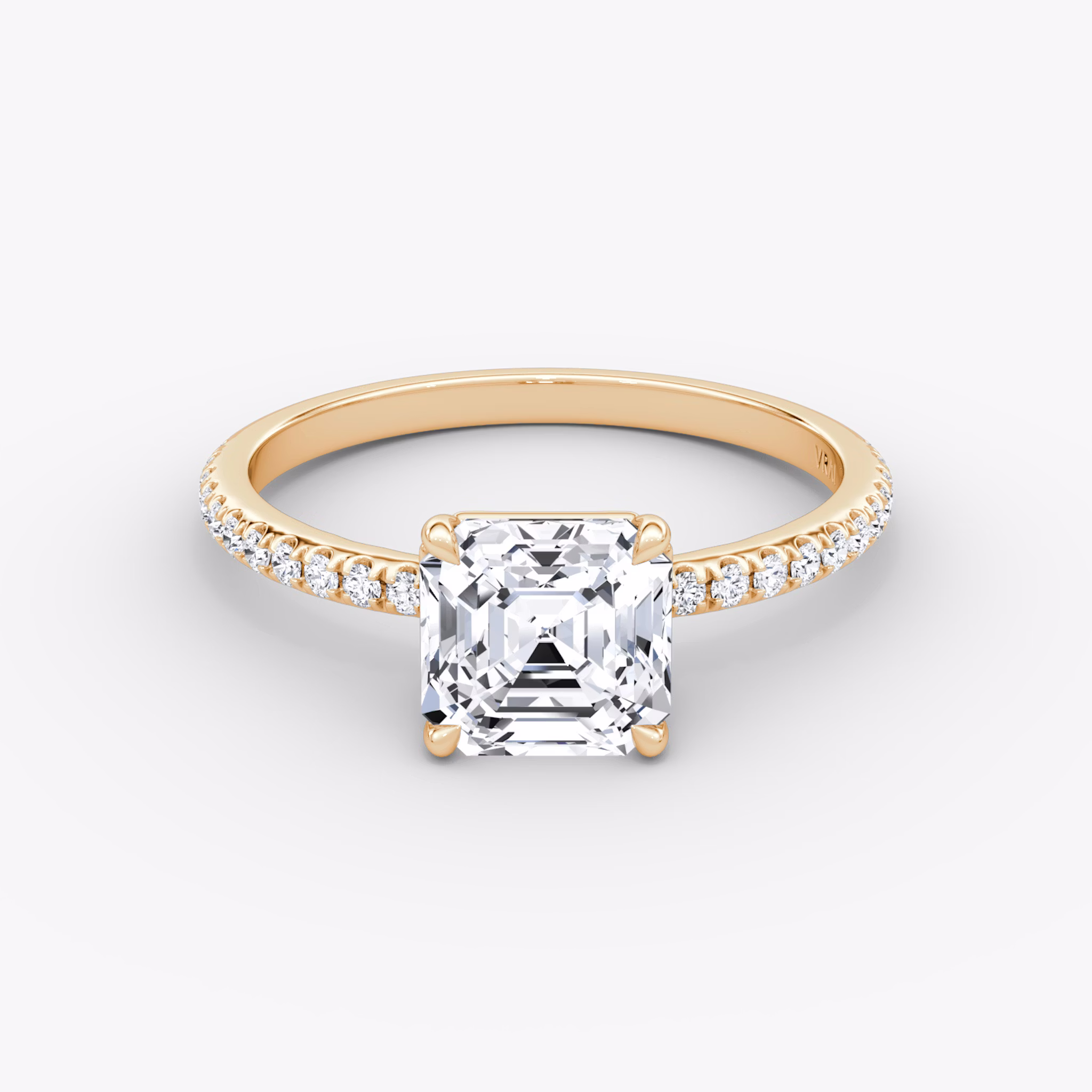 The Signature | Asscher | 14k | Rose Gold | bandAccent: Pavé | bandWidth: standard | hiddenHalo: no | diamondOrientation: vertical | caratWeight: other