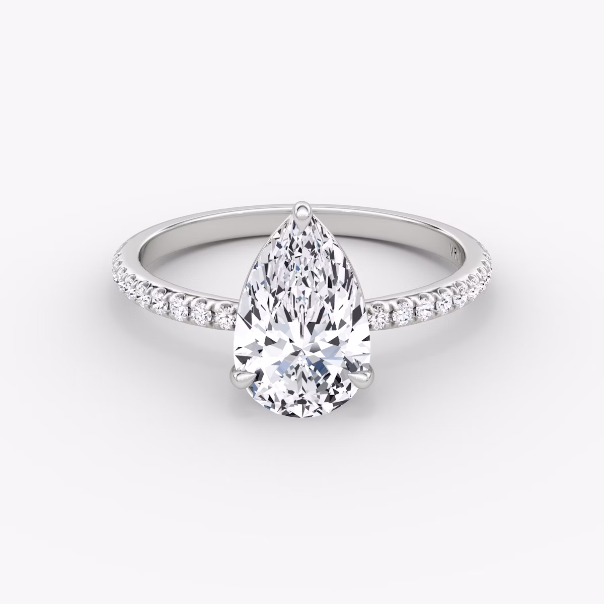 The Signature | Pear | 18k | White Gold | bandAccent: Pavé | bandWidth: standard | hiddenHalo: no | diamondOrientation: vertical | caratWeight: other