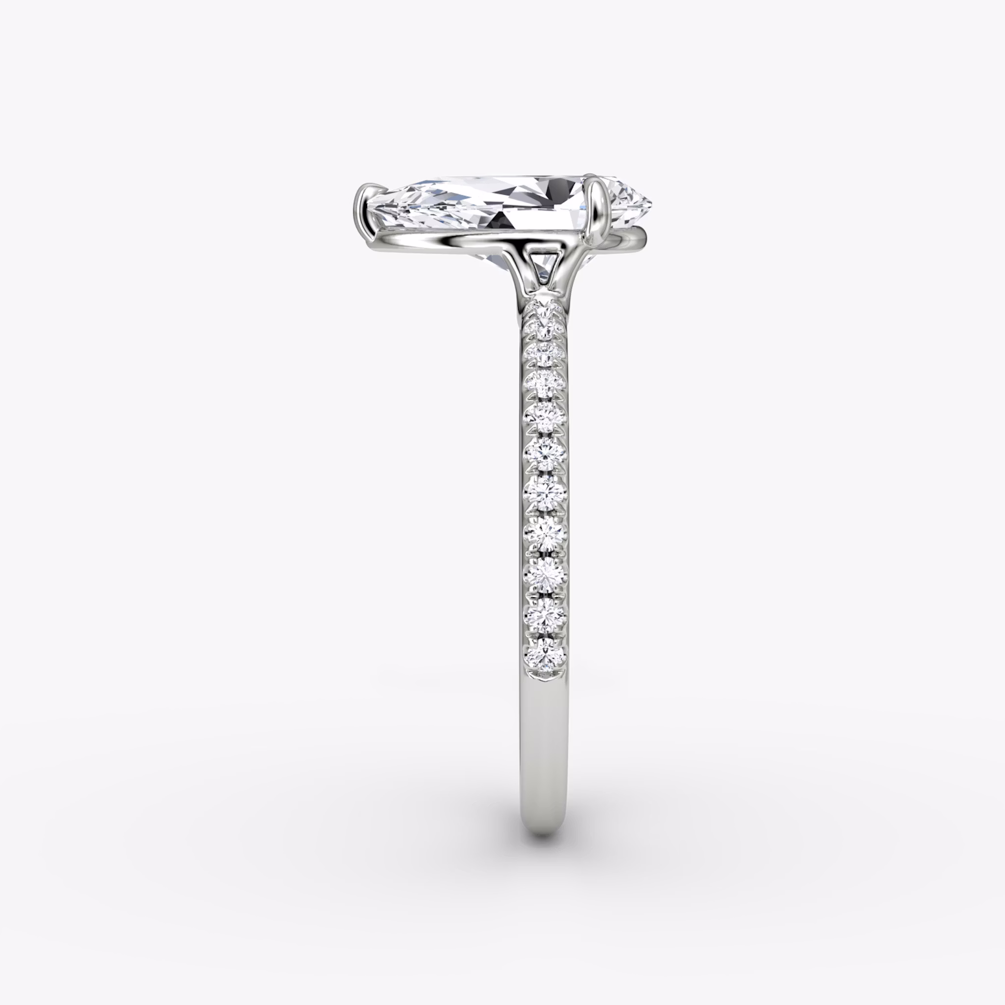 The Signature | Pear | 18k | White Gold | bandAccent: Pavé | bandWidth: standard | hiddenHalo: no | diamondOrientation: vertical | caratWeight: other
