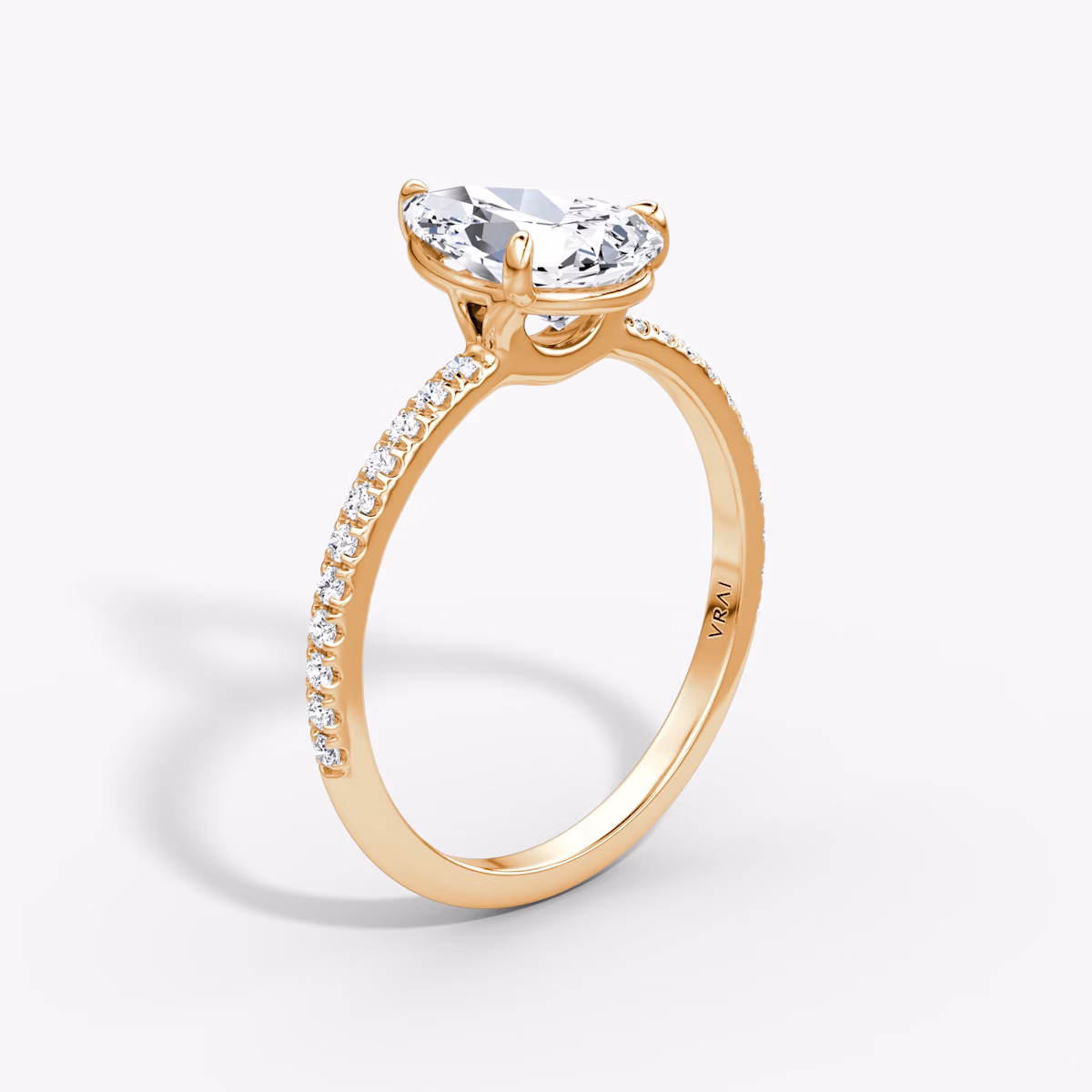 The Signature | Pear | 14k | Rose Gold | bandAccent: Pavé | bandWidth: standard | hiddenHalo: no | diamondOrientation: vertical | caratWeight: other