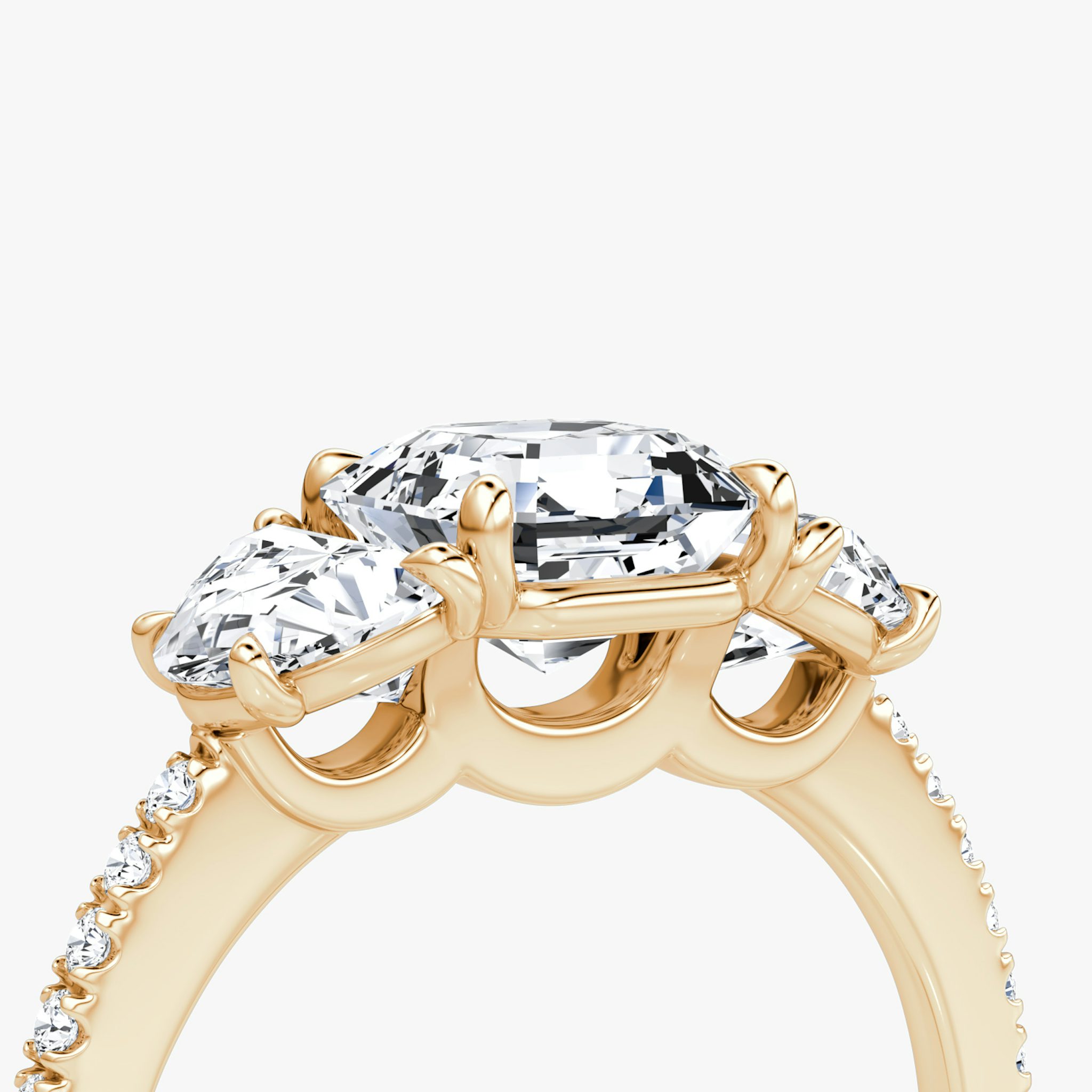 The Three Stone | Asscher | 14k | Rose Gold | bandAccent: Pavé | sideStoneCarat: 0.50ct | sideStoneShape: Half Moon | diamondOrientation: vertical | caratWeight: other