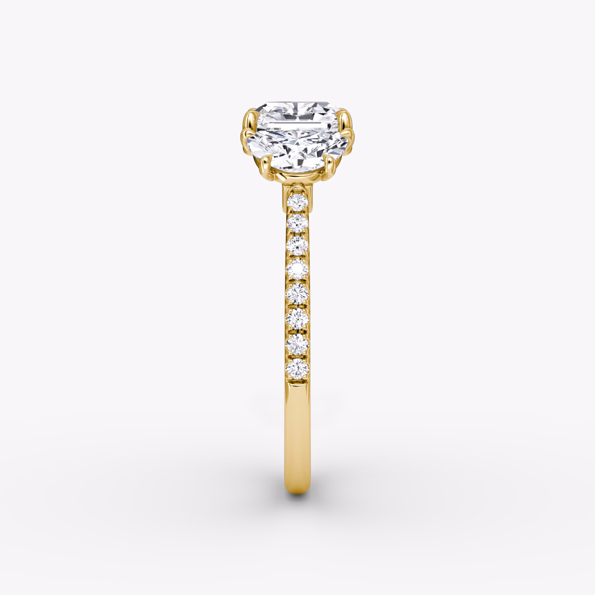 The Three Stone | Asscher | 18k | Yellow Gold | bandAccent: Pavé | sideStoneCarat: 0.50ct | sideStoneShape: Half Moon | diamondOrientation: vertical | caratWeight: other