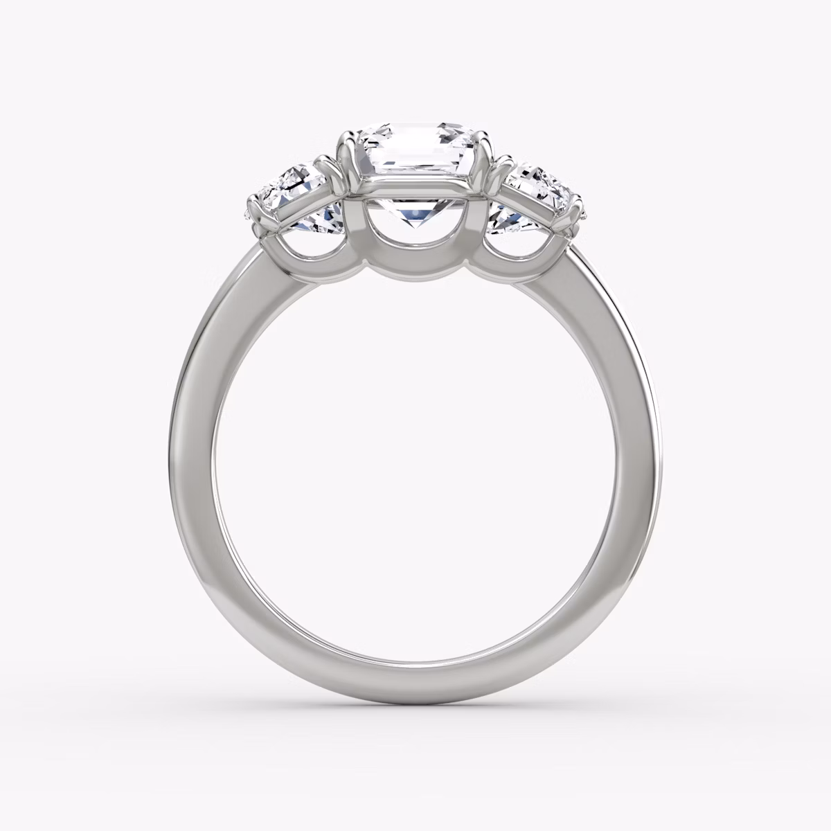 The Three Stone | Asscher | 18k | White Gold | bandAccent: Plain | sideStoneCarat: 0.50ct | sideStoneShape: Half Moon | diamondOrientation: vertical | caratWeight: other
