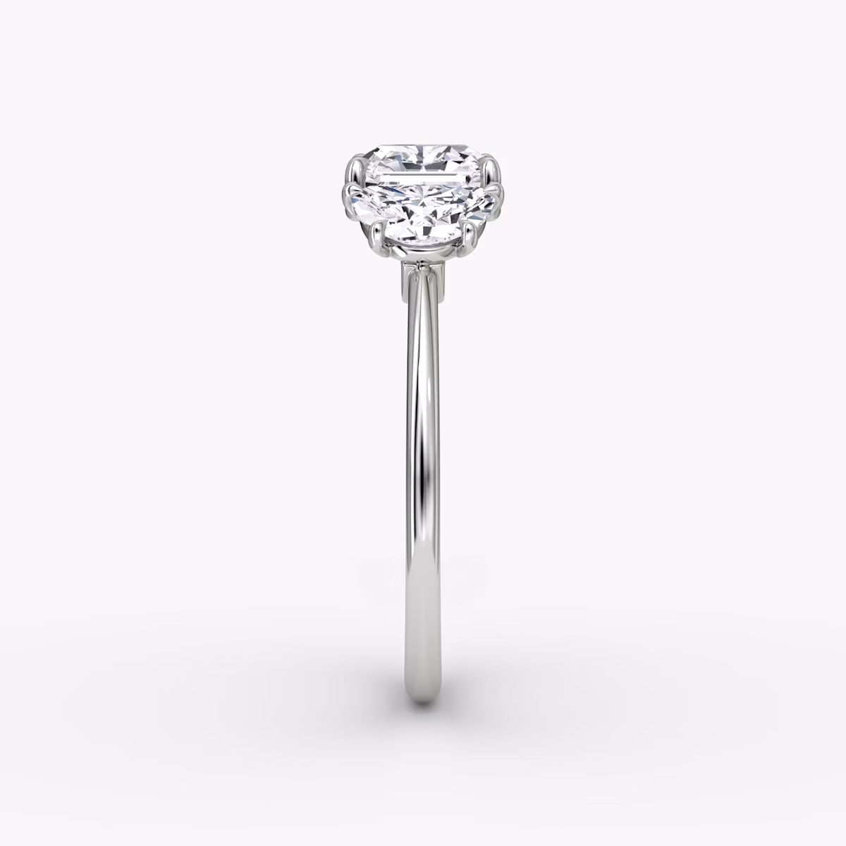 The Three Stone | Asscher | 18k | White Gold | bandAccent: Plain | sideStoneCarat: 0.50ct | sideStoneShape: Half Moon | diamondOrientation: vertical | caratWeight: other