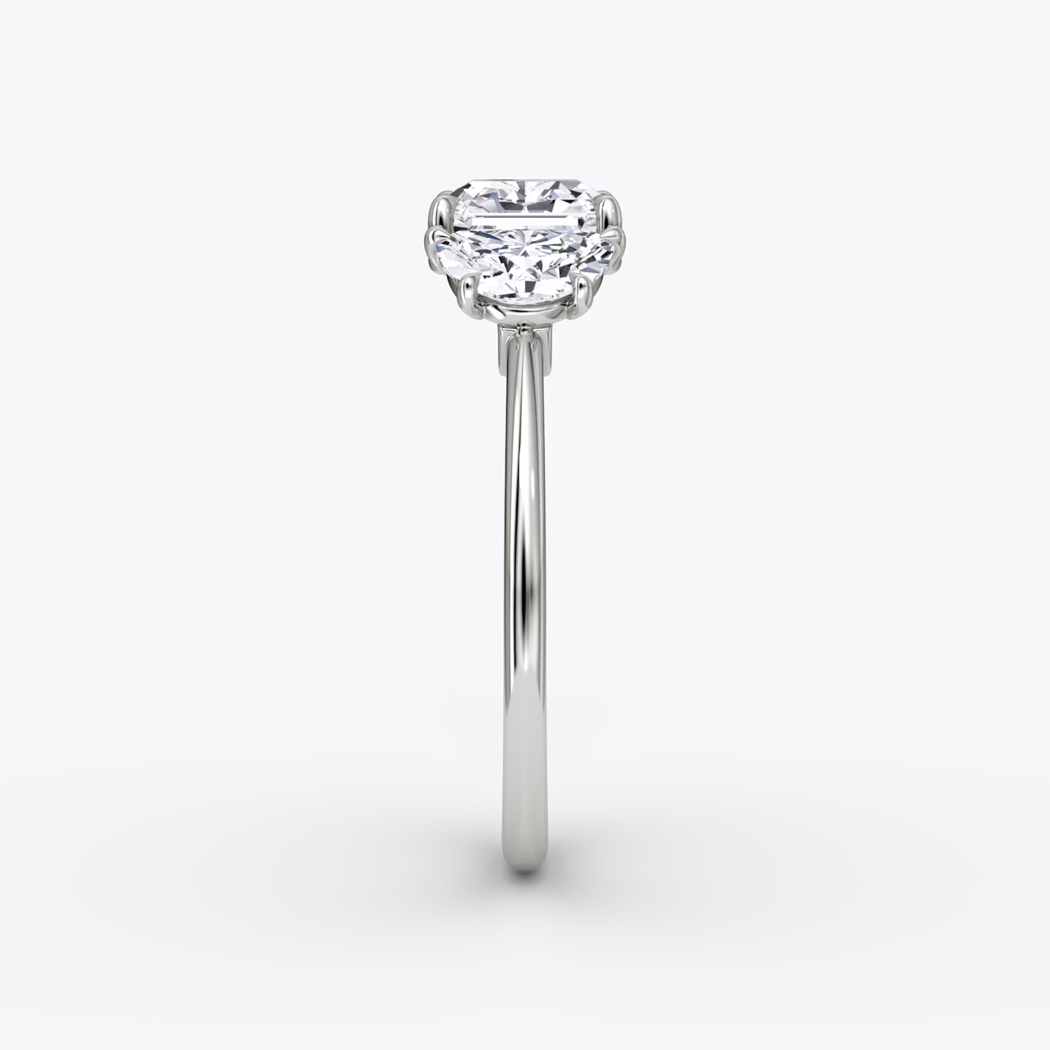The Three Stone | Asscher | Platinum | bandAccent: Plain | sideStoneCarat: 0.50ct | sideStoneShape: Half Moon | diamondOrientation: vertical | caratWeight: other