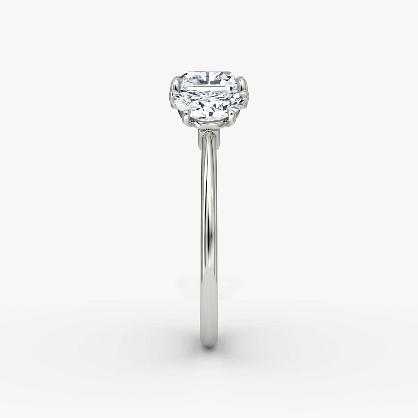 The Three Stone | Asscher | 18k | White Gold | bandAccent: Plain | sideStoneCarat: 0.50ct | sideStoneShape: Half Moon | diamondOrientation: vertical | caratWeight: other